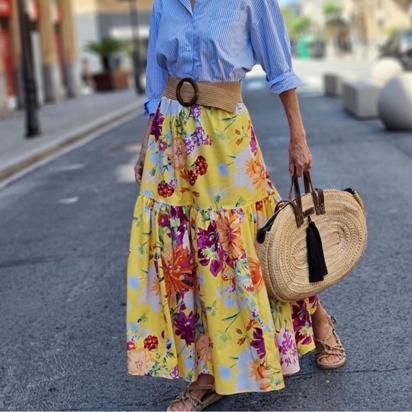 H&M Dresses & Skirts - H&M Yellow Floral Tiered Maximalist Multicolored Maxi Skirt